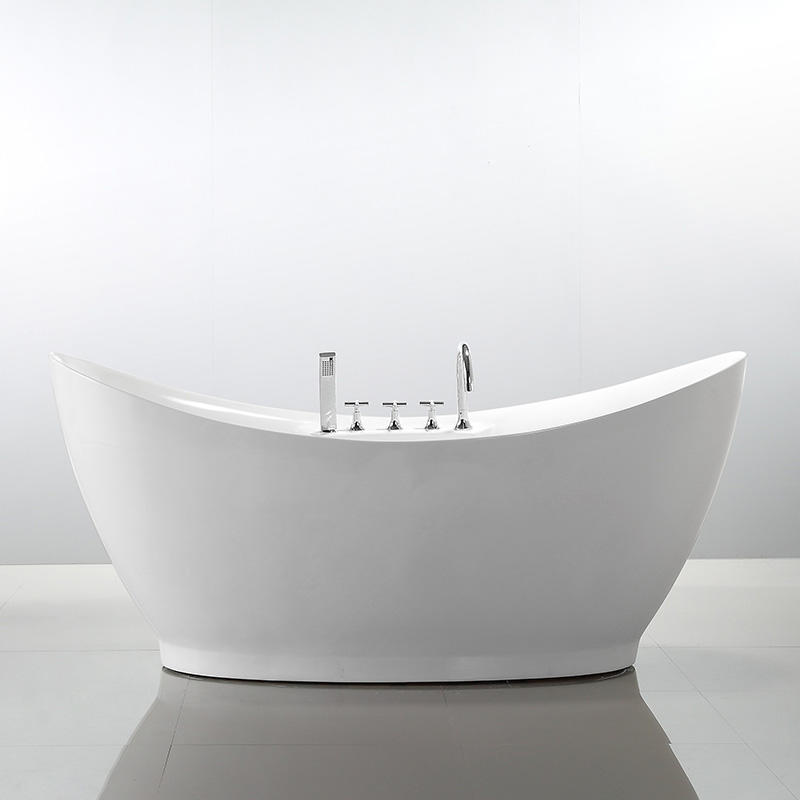 in. Double End Acrylic Freestanding Bathtub with Deck Mounted Faucet